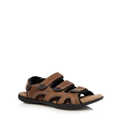 Tan leather rip tape sandals